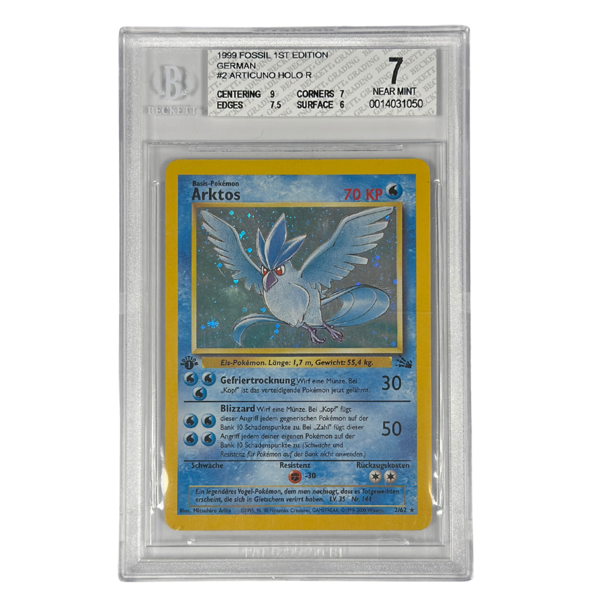 Pokémon - Articuno Holo #2/62 (Fossil 1st Edition) – BGS 7 Near Mint