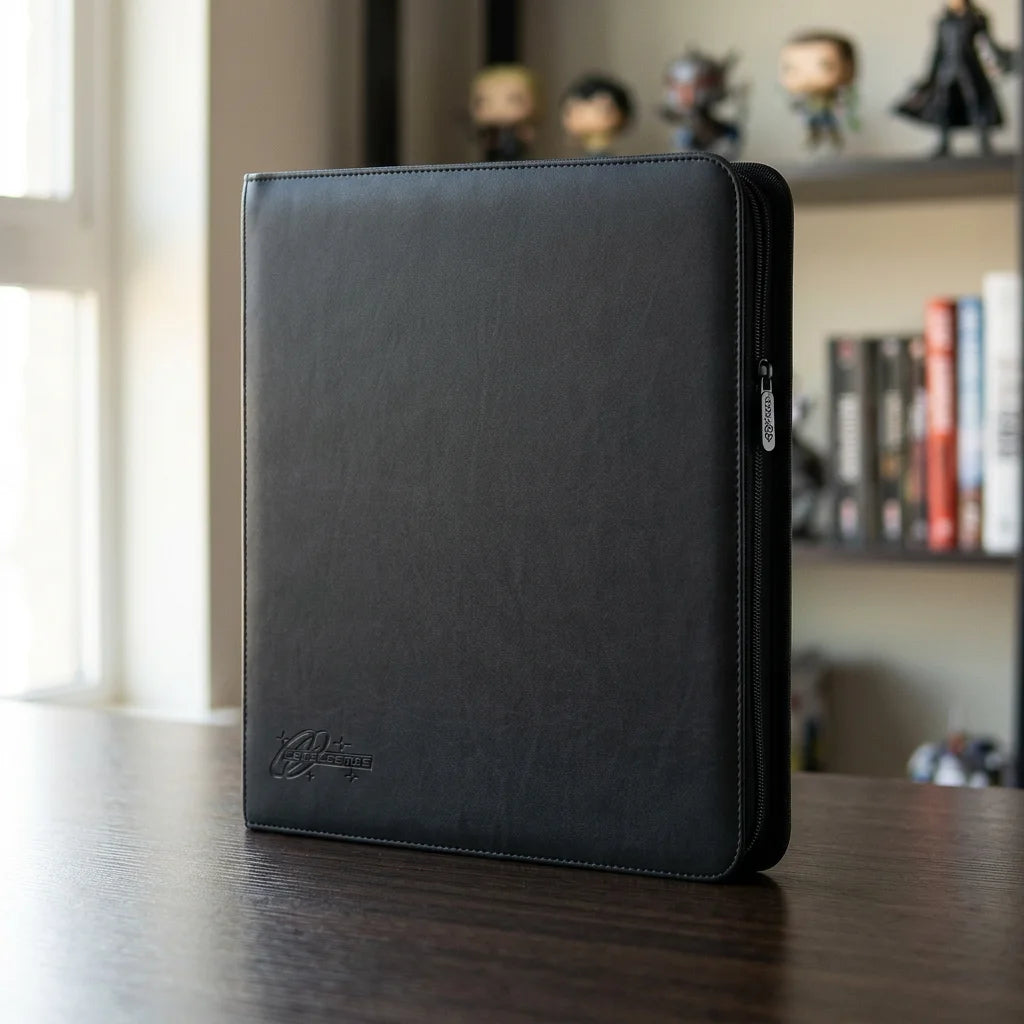 cardcosmos - 12 Pocket Zip Premium Leather Binder - Schwarz