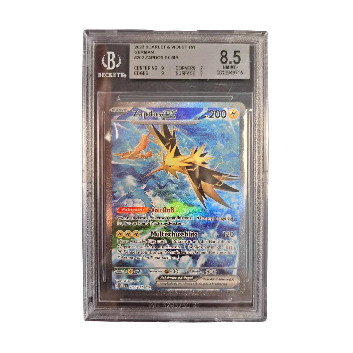 Pokémon - Zapdos ex SIR 202/165 Karmesin & Purpur 151 BGS 8.5 Deutsch