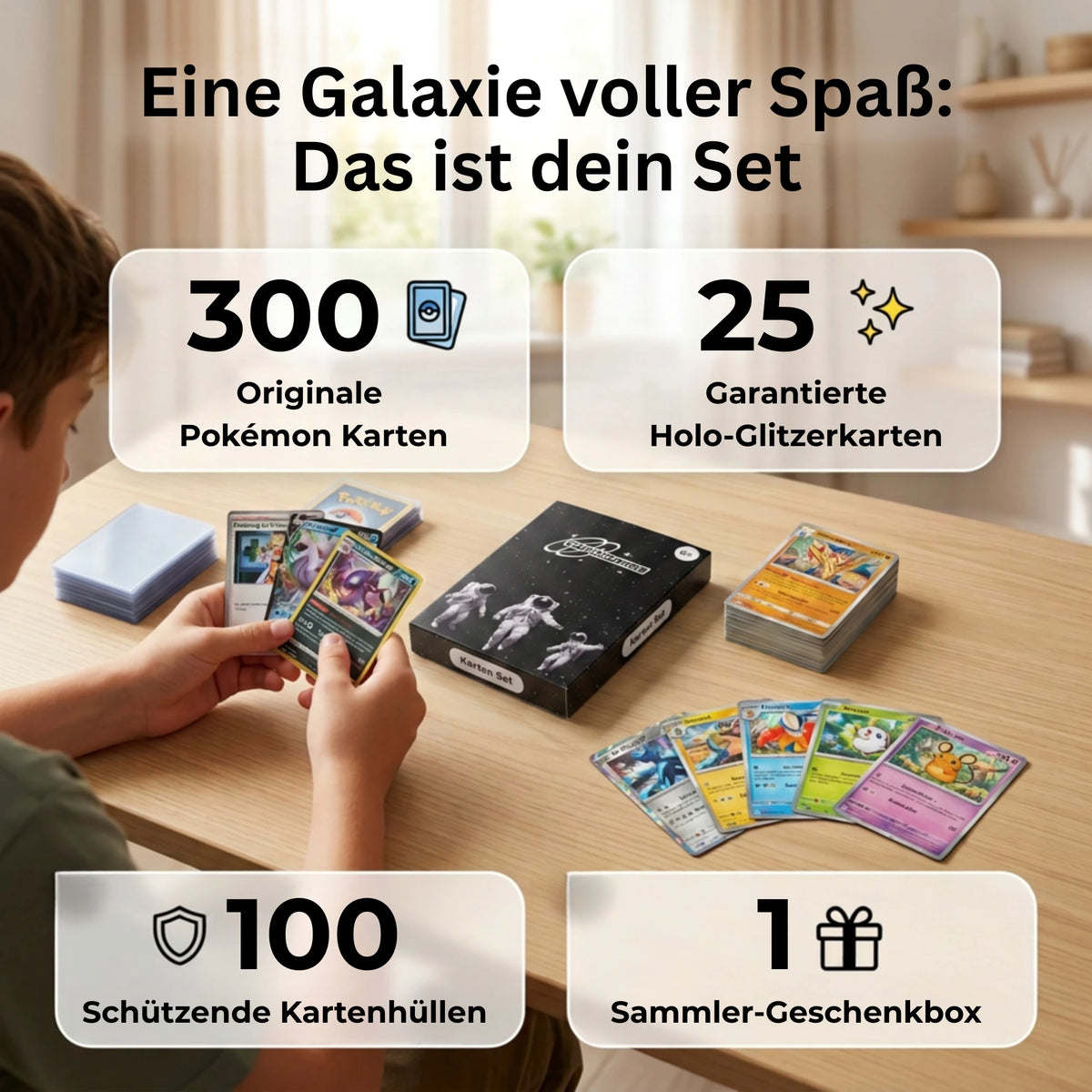Pokémon Card Set German – 200 cards incl. 25 Holo + 100 Card Sleeves