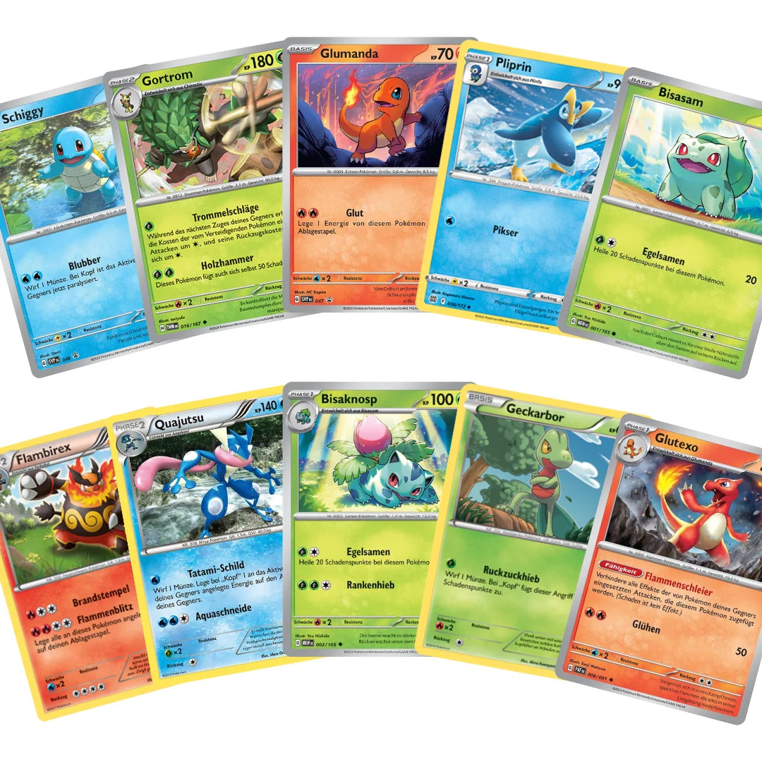Pokémon Card Set German – 10 Starter Pokémon & Evolutions Cards – Randomly Assembled