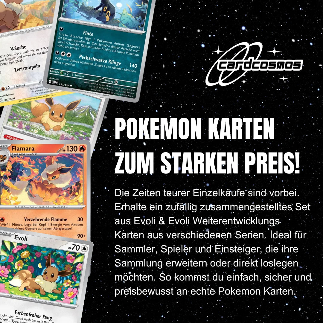 Pokémon Card Set German – 5 Eevee & Evolutions Cards – Randomly Assembled
