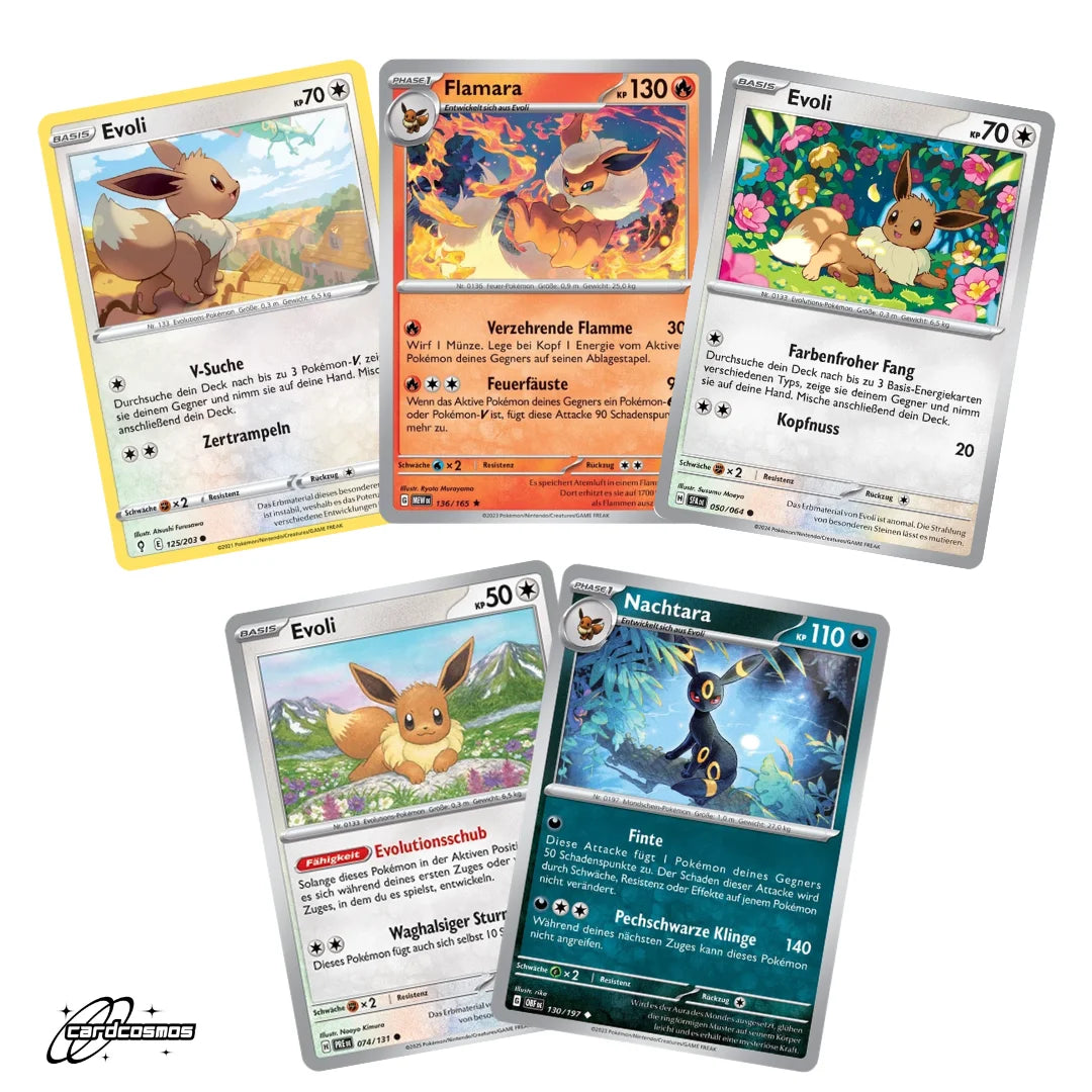 Pokémon Card Set English – 5 Eevee & Evolutions Cards – Randomly Assembled