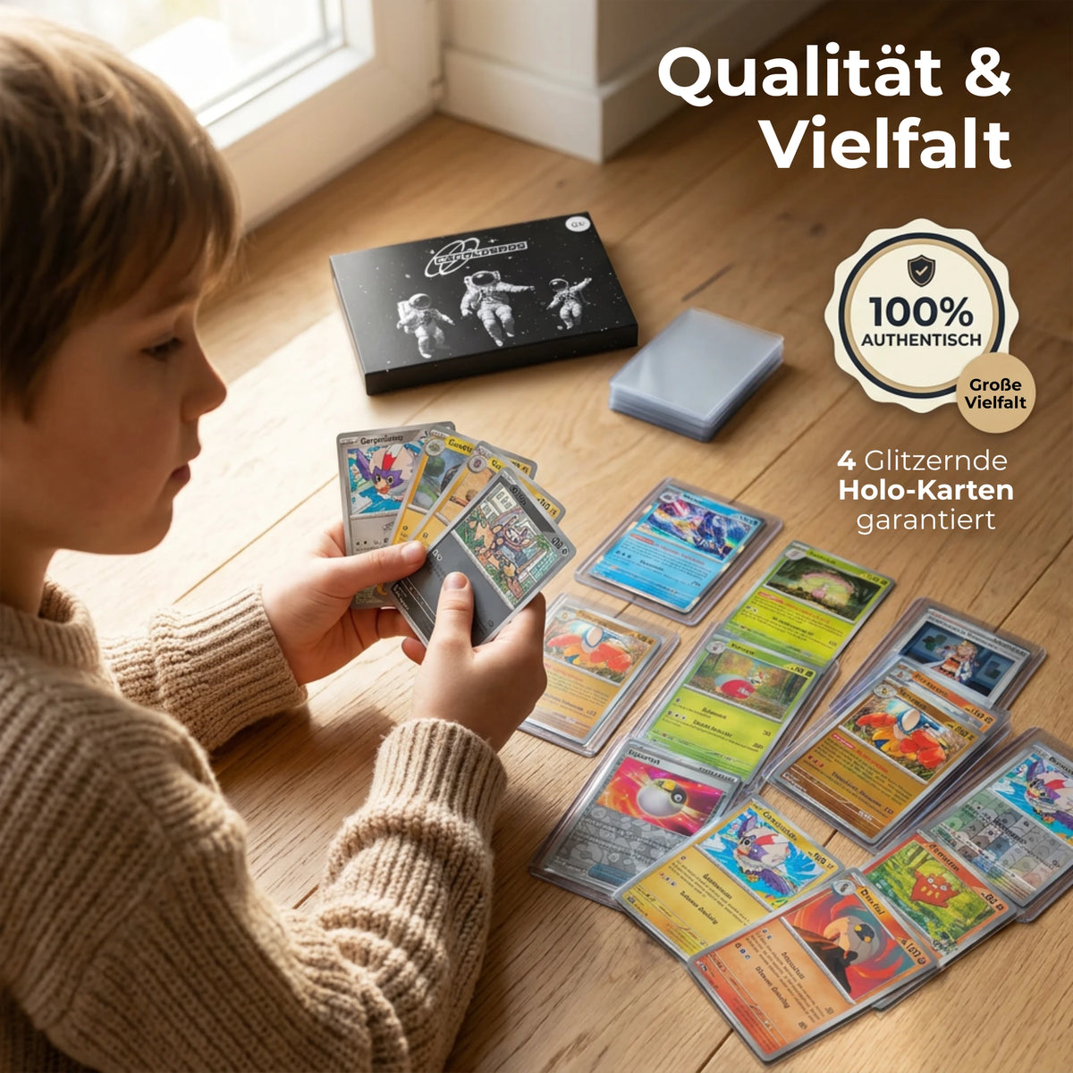 Pokémon Card Set English – 30 cards incl. 4 Holo + 100 Card Sleeves