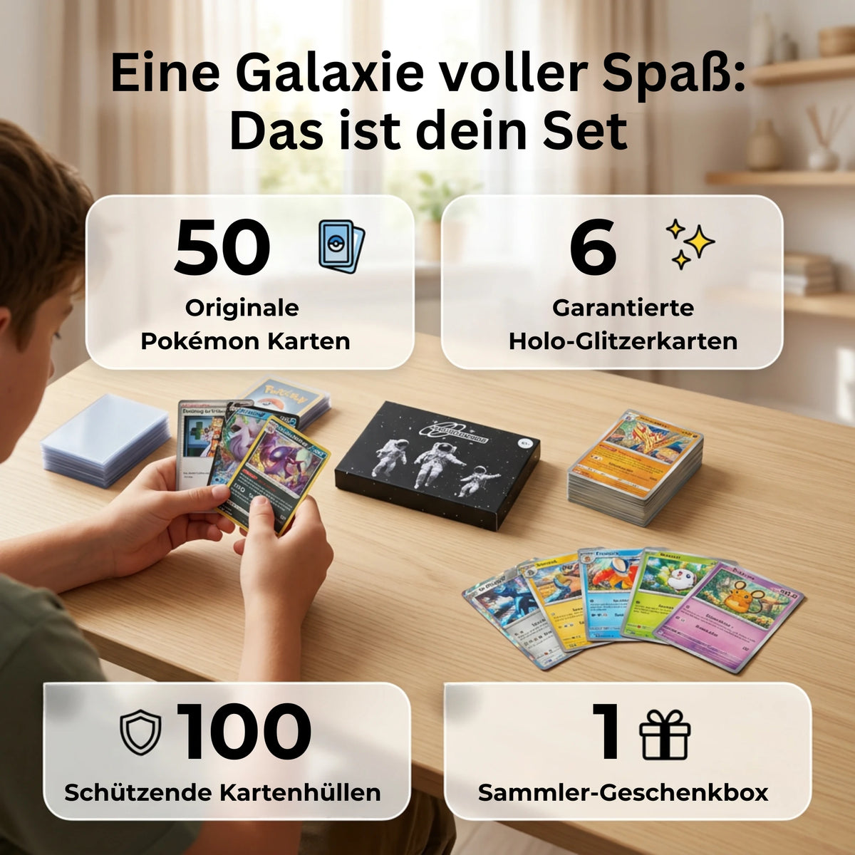 Pokémon Card Set German – 50 cards incl. 6 Holo + 100 Card Sleeves