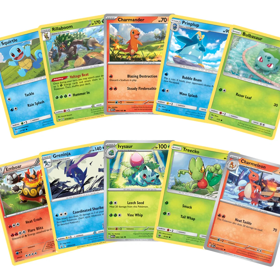 Pokémon Karten Set Englisch – 20 Karten Starter Pokémon & Entwicklungen – Zufällig zusammengestellt