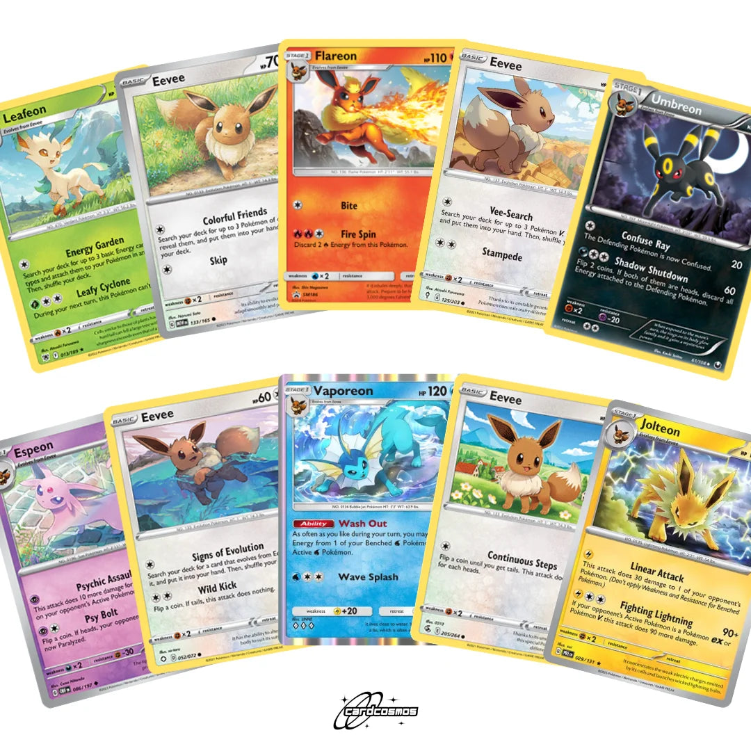 Pokémon Karten Set Englisch – 10 Karten Evoli/Eevee & Entwicklungen – Zufällig zusammengestellt