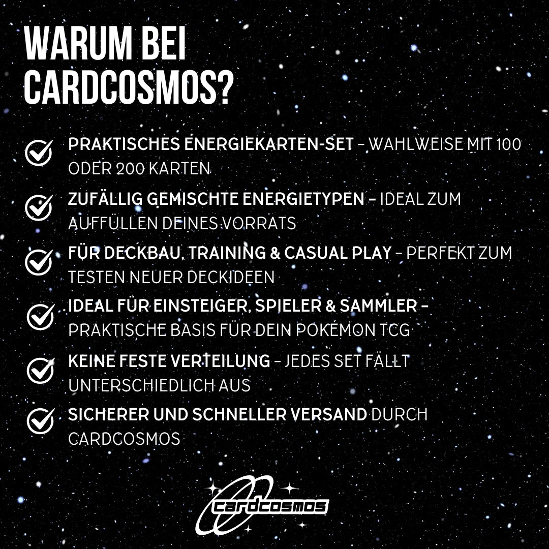 Pokémon Energiekarten Set – 100 oder 200 zufällig gemischte Karten