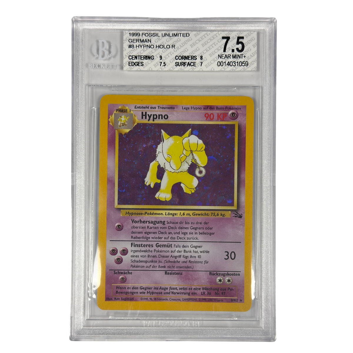 Pokémon - Hypno Holo #8/62 (Fossil Unlimited) – BGS 7.5 Near Mint+