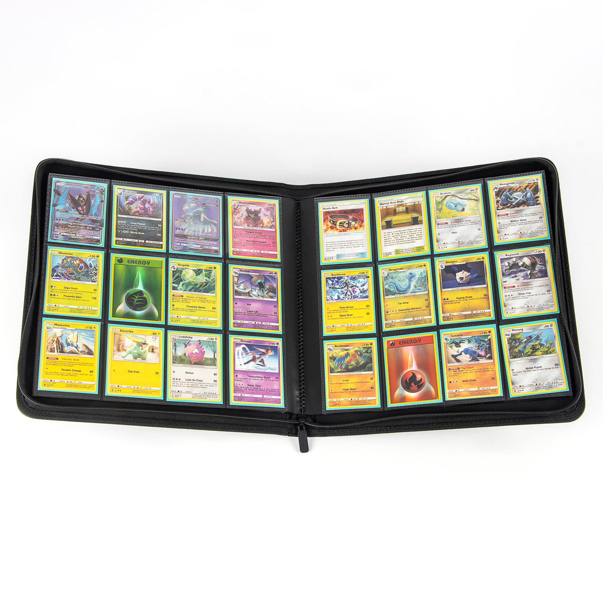 cardcosmos - 12 Pocket Zip Premium Leather Binder - Schwarz