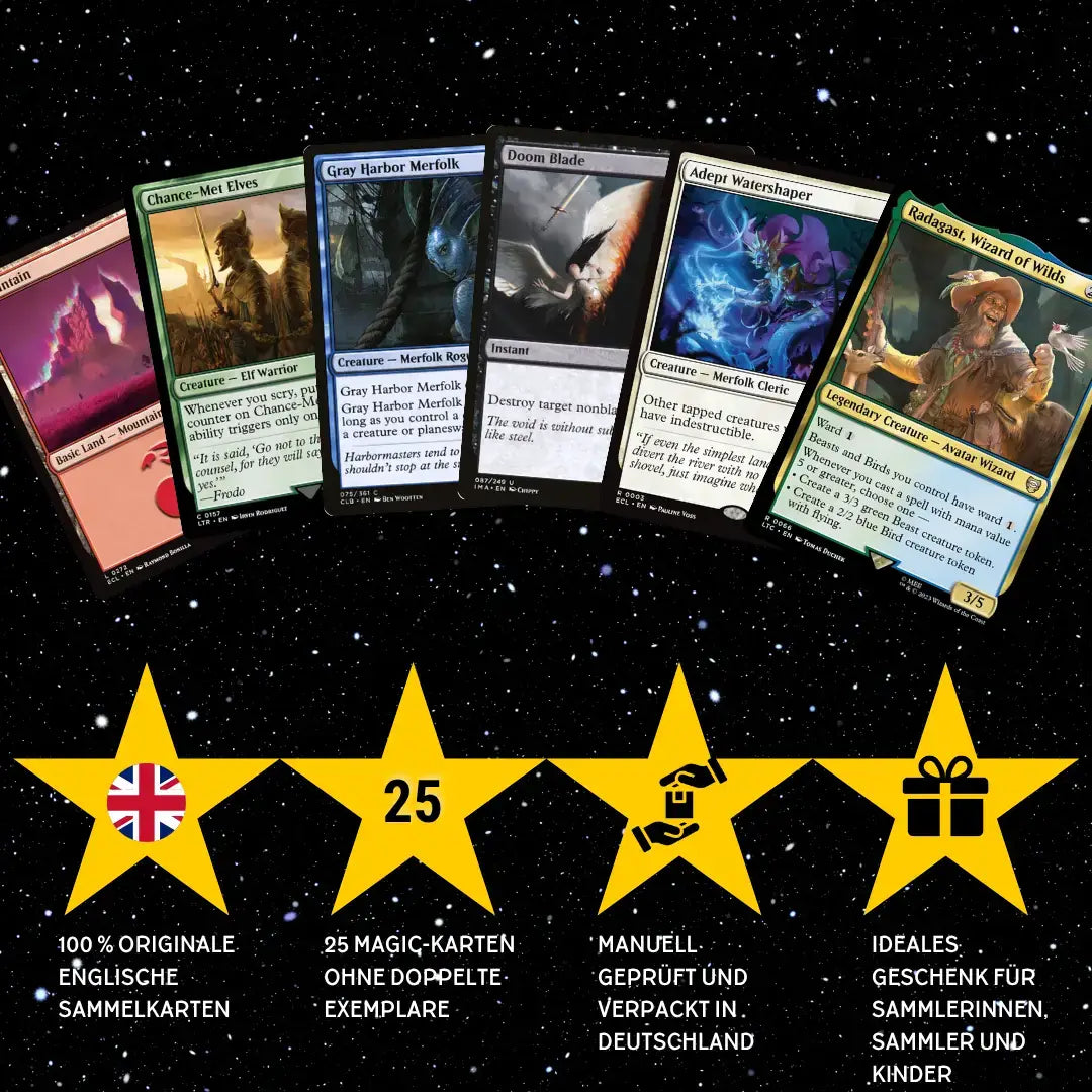 Magic: The Gathering Card Set English – 25 cards incl. 2 Rares + 100 Card Sleeves