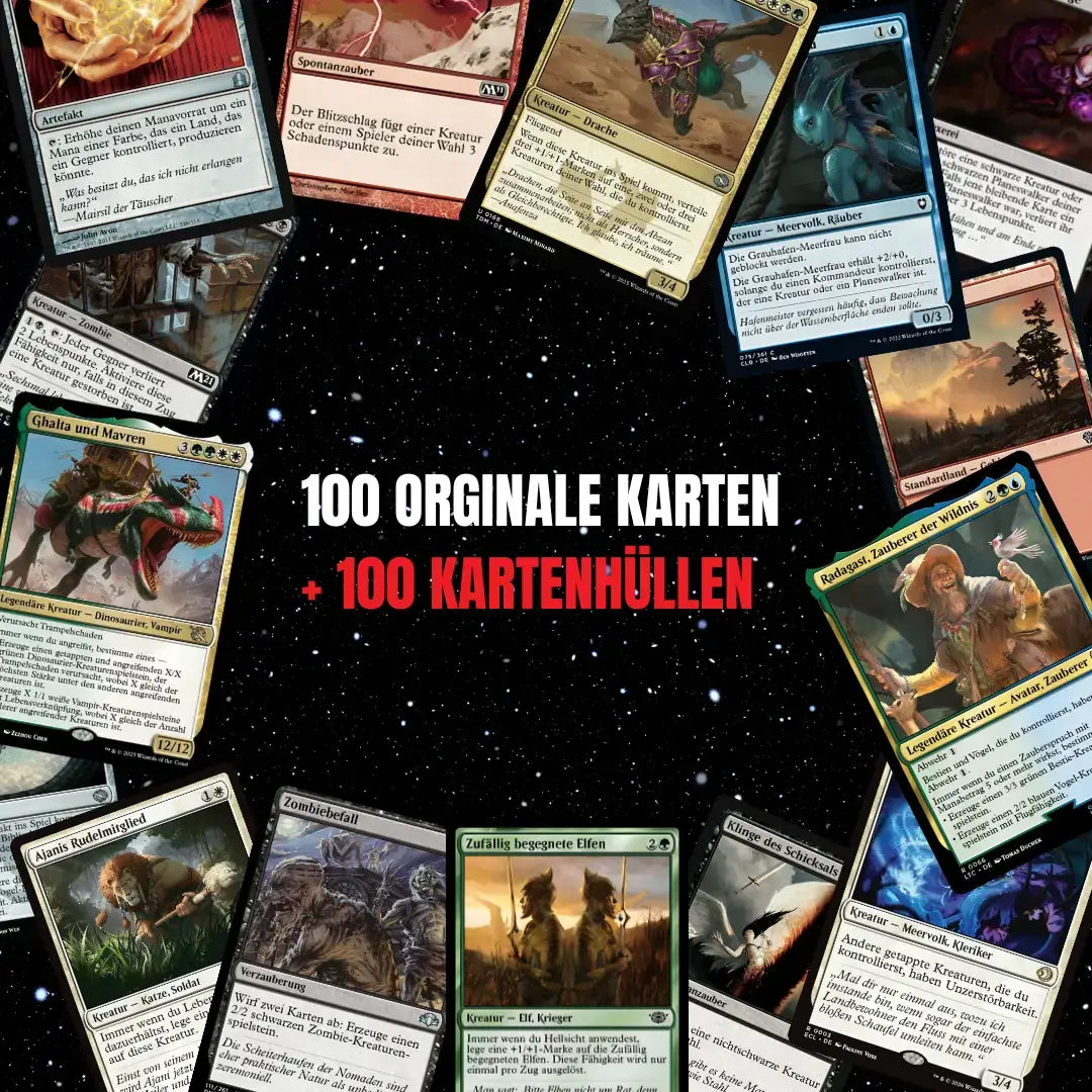 Magic: The Gathering Card Set German – 100 cards incl. 8 Rares & 2 Foils + 100 Card Sleeves
