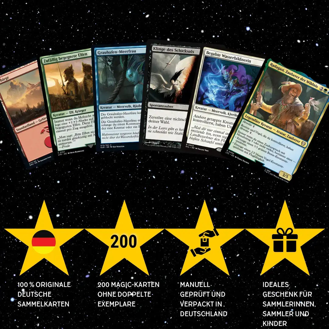 Magic: The Gathering Card Set German – 200 cards incl. 16 Rares & 4 Foils + 100 Card Sleeves
