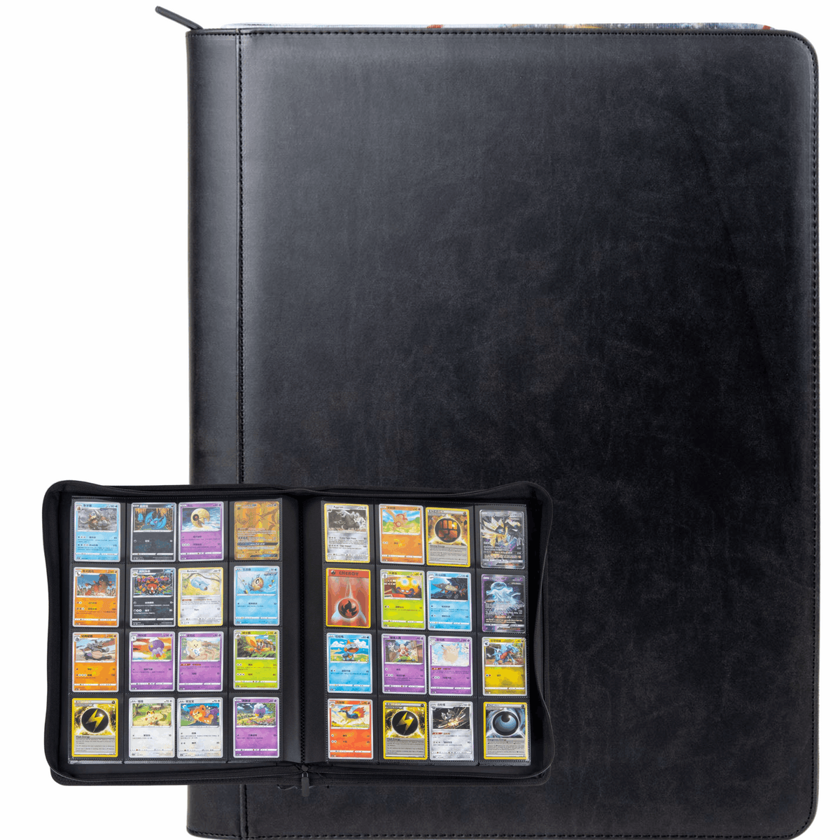 cardcosmos - 16 Pocket Zip Premium XXL Leather Binder - Black