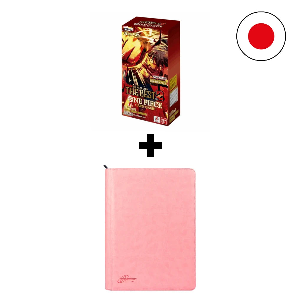 One Piece Card Game - PRB-02 JPN + 16 Pocket XXL Zip Binder Pink Bundle