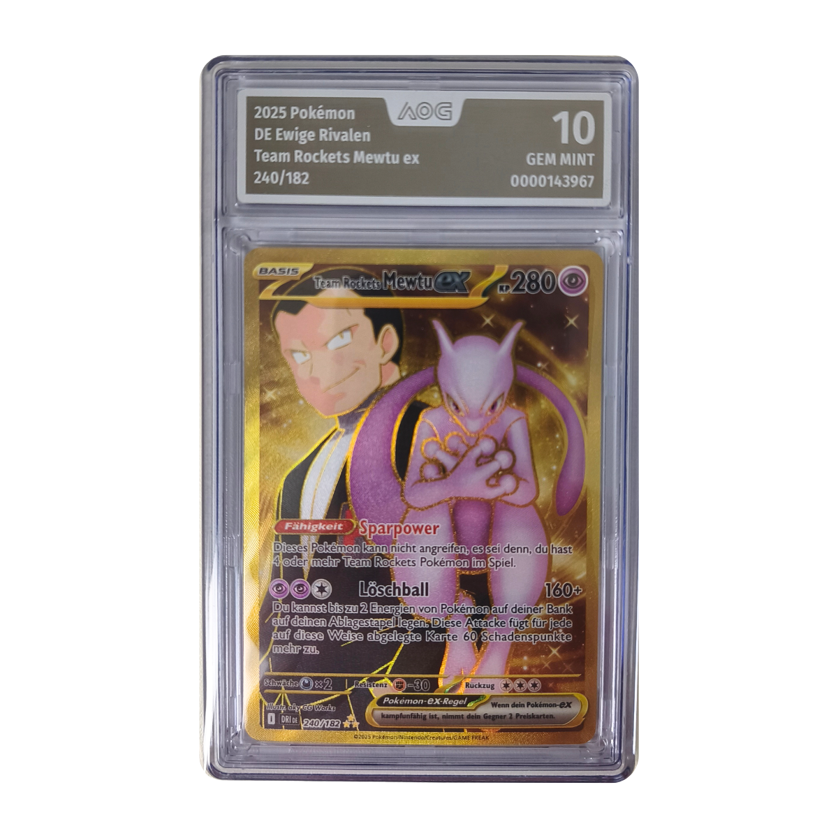Pokémon - Team Rockets Mewtu ex Gold Rare #240/182 (Ewige Rivalen) – AOG 10 Gem Mint