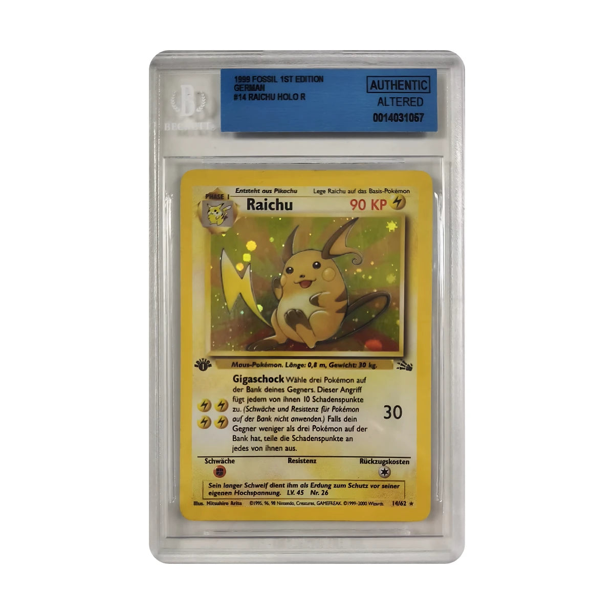 Pokémon - Raichu Holo #14/62 1st Edition (Fossil) – BGS Authentic Altered
