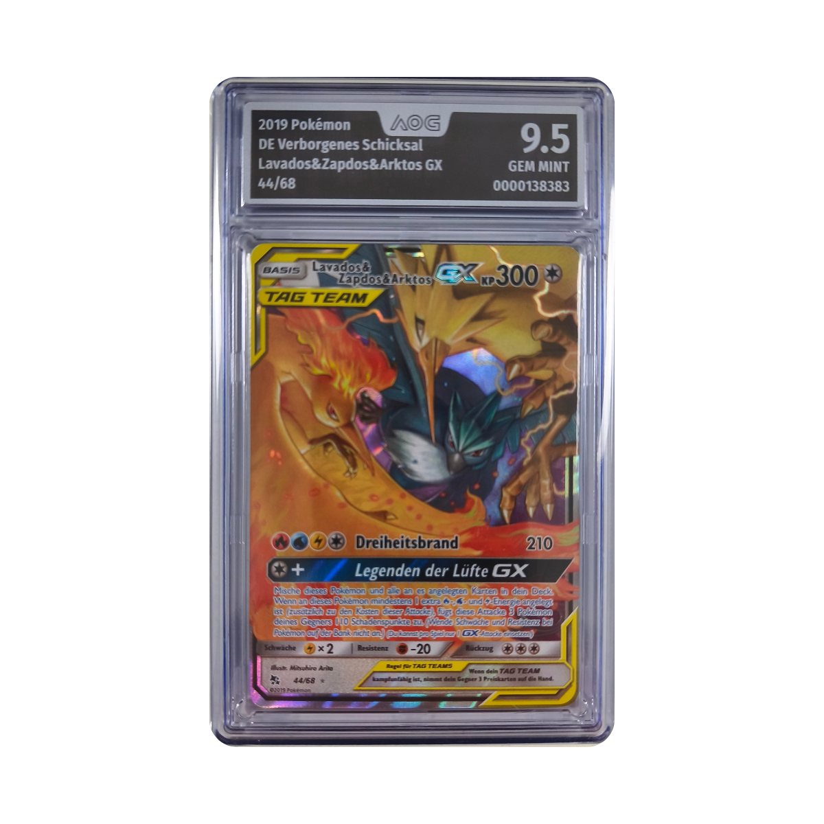 Pokémon - Moltres & Zapdos & Articuno GX Tag Team #44/68 (Verborgenes Schicksal) – AOG 9.5 Gem Mint