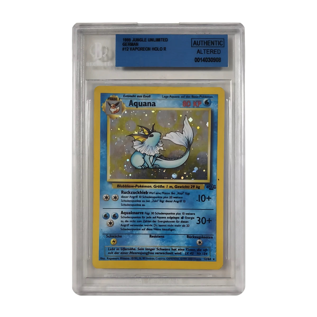 Pokémon - Aquana Holo #12/64 (Dschungel Unlimited) – BGS Authentic Altered