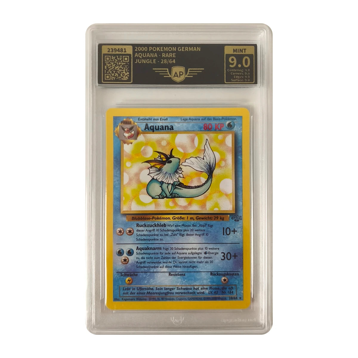 Pokémon - Vaporeon Rare #28/64 (Jungle) – AP Grading 9 Mint