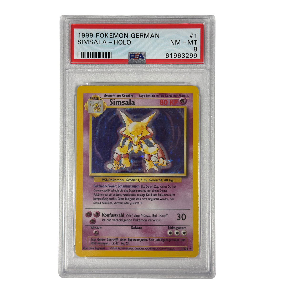 Pokémon - Simsala Holo #1/102 Base Set (1999) Deutsch – PSA 8 NM-MT