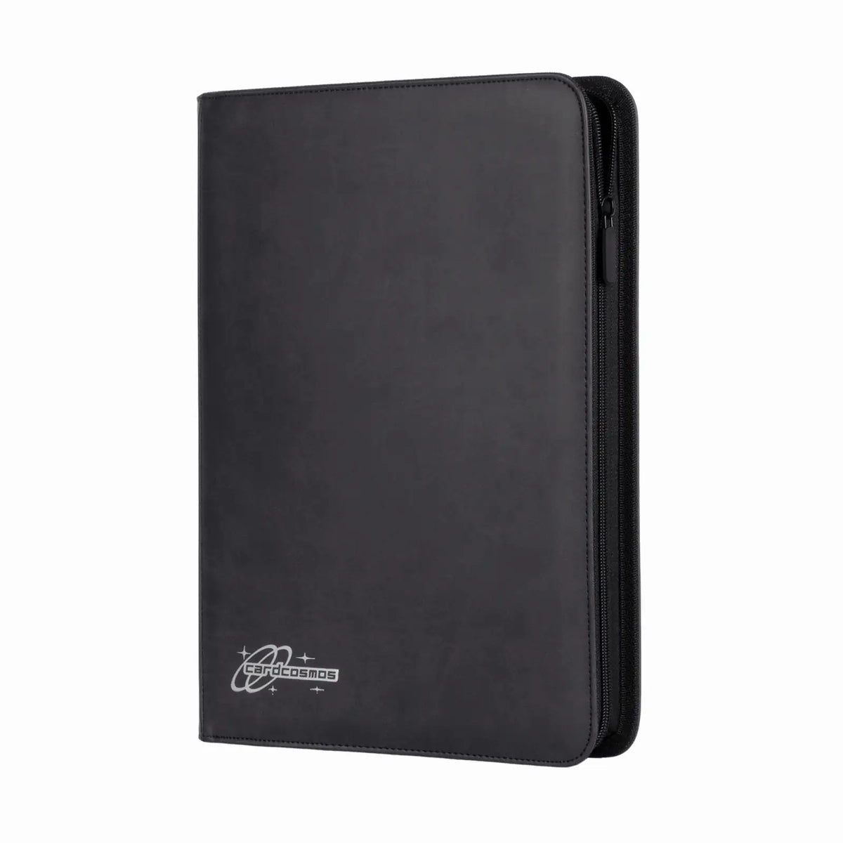 cardcosmos - 9 Pocket Zip Premium Leather Binder - Schwarz/Silber