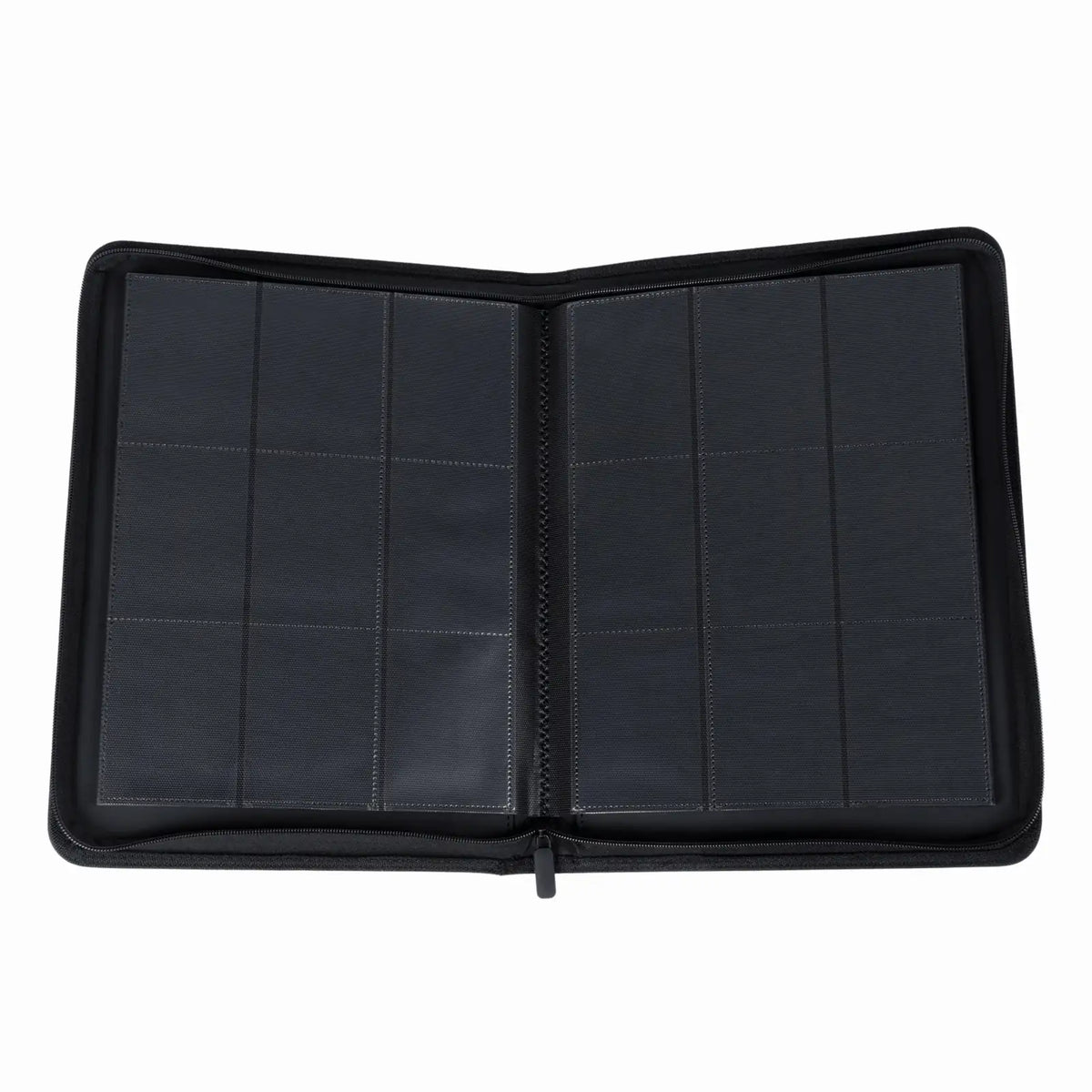 cardcosmos - 9 Pocket Zip Premium Leather Binder - Schwarz/Silber